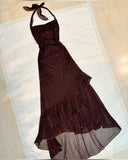 Niulatu A Line Halter Chiffon Sequin Long Prom Dresses Formal Dress HZ1110