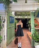 Niulatu Black A Line Strapless Satin Short Homecoming Dress 17th Birthday Outfits HZ1110