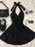 Niulatu A Line Halter Black Lace Short Homecoming Dress 20th Birthday Outfits HZ1110