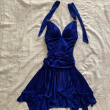 Niulatu A Line Royal Blue Halter Satin Short Homecoming Dress 20th Birthday Outfits HZ1110