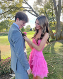 Niulatu A Line Spaghetti Straps Layer Chiffon Lace Short Homecoming Dress 20th Birthday Outfits HZ1110