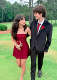 Niulatu Simple A Line Strapless Burgundy Satin Short Homecoming Dress 19th Birthday Outfits HZ1110