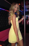 Niulatu A Line Spaghetti Straps Pastel Yellow Sequin Short Homecoming Dress 18th Birthday Outfits HZ1110