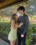 Niulatu A Line Spaghetti Straps Pastel Yellow Sequin Short Homecoming Dress 18th Birthday Outfits HZ1110