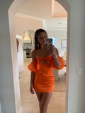 Niulatu Mermaid Off The Shoulder Orange Satin Short Homecoming Dress 18th Birthday Outfits HZ1110