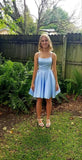 Niulatu A Line Spaghetti Straps Pale Blue Satin Short Homecoming Dress 17th Birthday Outfits HZ1110
