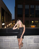 Niulatu Mermaid Strapless Black Sequin Short Homecoming Dress 20th Birthday Outfits HZ1110