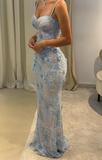 Niulatu Mermaid Spaghetti Straps Satin Applique Long Prom Dress,Formal Dress HZ1110