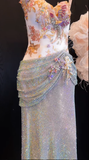 Niulatu Mermaid Spaghetti Straps Satin Sequin Beads Long Prom Dress,Formal Dress HZ1110