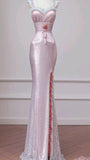 Niulatu Pink Mermaid Sweetheart Satin Sequin Long Prom Dress,Formal Dress HZ1110