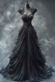 Niulatu Black Ball Gown Sweetheart Chiffon Lace Long Prom Dress,Formal Dress HZ1110