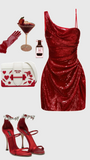 Niulatu Red Mermaid Spaghetti Straps Sequin Short Homecoming Dress 21th Birthday Outfits HZ1110