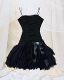 Niulatu Black A Line Spaghetti Straps Satin Tulle Short Homecoming Dress 16th Birthday Outfits HZ1110