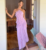 Niulatu Lilac A Line Halter Pleated Satin Long Prom Dress,Formal Dress HZ1110