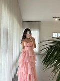 Niulatu A Line Strapless Layer Chiffon Long Prom Dress,Formal Dress HZ1110