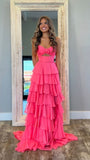 Niulatu A Line Strapless Layer Chiffon Long Prom Dress,Formal Dress HZ1110