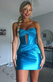 Niulatu Blue Mermaid Sweetheart Pleated Satin Short Homecoming Dress 20th Birthday Outfits HZ1110