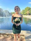 Niulatu Dark Green Mermaid Strapless Sequin Short Homecoming Dress 21th Birthday Outfits HZ1110