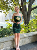 Niulatu Dark Green Mermaid Strapless Sequin Short Homecoming Dress 21th Birthday Outfits HZ1110