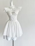 Niulatu White A Line Satin Lace Short Homecoming Dress 19th Birthday Outfits HZ1110