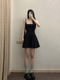 Niulatu Simple Black A Line Square Satin Short Homecoming Dress 17th Birthday Outfits HZ1110