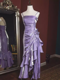 Niulatu High Low Straps Ruffles Prom Dresses HZ1110