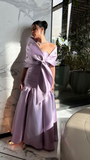 Niulatu Women's Strapless Satin Evening Dresses Vintage Wrap Beading Floor Length Long Dress HZ1007