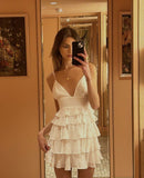 Niulatu A Line Spaghetti Straps Layer Chiffon Short Homecoming Dress 19th Birthday Outfits HZ1110