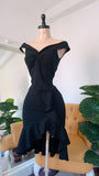 Niulatu Mermaid Black Off The Shoulder Satin Ruffle Short Homecoming Dress 20th Birthday Outfits HZ1110