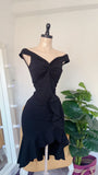 Niulatu Mermaid Black Off The Shoulder Satin Ruffle Short Homecoming Dress 20th Birthday Outfits HZ1110