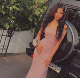 Niulatu Mermaid Spaghetti Straps Pink Satin Backless Long Prom Dress,Formal Dress HZ1110