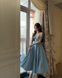 Niulatu A Line Spaghetti Straps Satin Long Prom Dress,Formal Evening Dress HZ1110