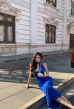 Niulatu Royal Blue Mermaid V Neck Satin Long Prom Dress,Formal Evening Dress HZ1110