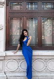 Niulatu Royal Blue Mermaid V Neck Satin Long Prom Dress,Formal Evening Dress HZ1110