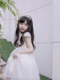 Niulatu A Line Satin Tulle Short Sleeves Flower Girl Dress HZ1110