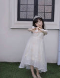 Niulatu A Line Satin Tulle Short Sleeves Flower Girl Dress HZ1110