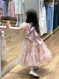 Niulatu A Line Two Piece Satin Tulle Short Sleeves Flower Girl Dress HZ1110