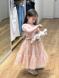 Niulatu A Line Two Piece Satin Tulle Short Sleeves Flower Girl Dress HZ1110