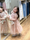 Niulatu A Line Two Piece Satin Tulle Short Sleeves Flower Girl Dress HZ1110