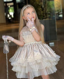 Niulatu Ball Gown Satin Tulle Beaded With Gloves Flower Girl Dress HZ1110
