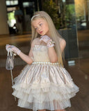 Niulatu Ball Gown Satin Tulle Beaded With Gloves Flower Girl Dress HZ1110