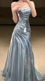 Niulatu Style A Line Strapless Pleated Satin Long Prom Dress, Bridesmaids Dress, Evening Dress HZ1110