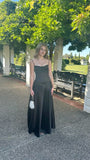Niulatu Black A Line Spaghetti Straps Satin Long Prom Dress, Evening Dress HZ1110