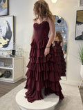 Niulatu A Line Spaghetti Straps Tiered Chiffon Lace Long Prom Dress, Evening Dress HZ1110