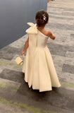 Niulatu A Line One Shoulder Satin With Bow Knot Flower Girl Dress HZ1110