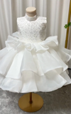 Niulatu Ball Gown High Neck Satin Sequin Flower Girl Dress HZ1110