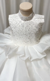 Niulatu Ball Gown High Neck Satin Sequin Flower Girl Dress HZ1110