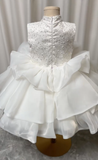 Niulatu Ball Gown High Neck Satin Sequin Flower Girl Dress HZ1110