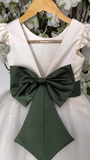Niulatu Ball Gown Satin Tulle Ruffle Sleeves With Bow Knot Flower Girl Dress HZ1110