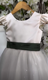 Niulatu Ball Gown Satin Tulle Ruffle Sleeves With Bow Knot Flower Girl Dress HZ1110